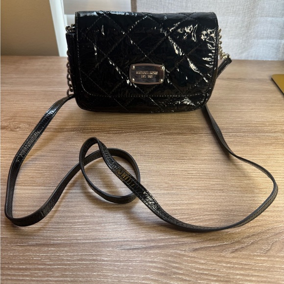 Michael Kors Handbags - Michael Kors Black Quilted Patent Crossbody with Chain Strap